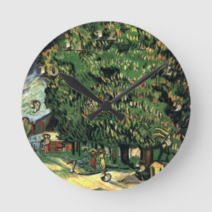 Relógio Redondo Árvores de castanha em Flor - Gogh