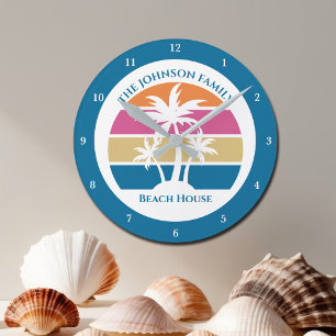 Relógio Redondo Árvores de Palma de Palma de Praia Personalizadas 