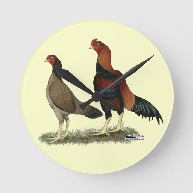 Relógio Redondo Aseel Wheaten Chickens (Frente)