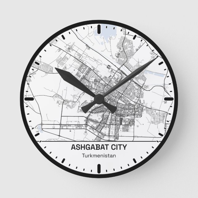 Relógio Redondo Ashgabat Clock City Line Art (Frente)