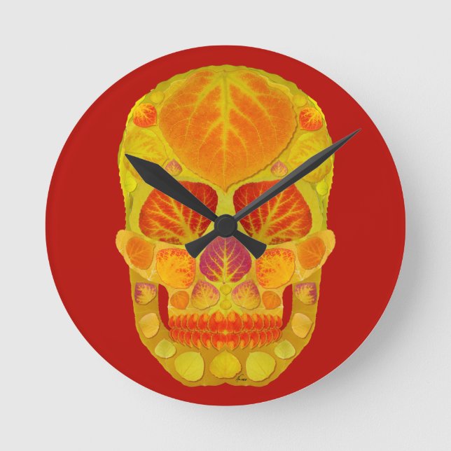 Relógio Redondo Aspen Folha Crânio 13 (Frente)