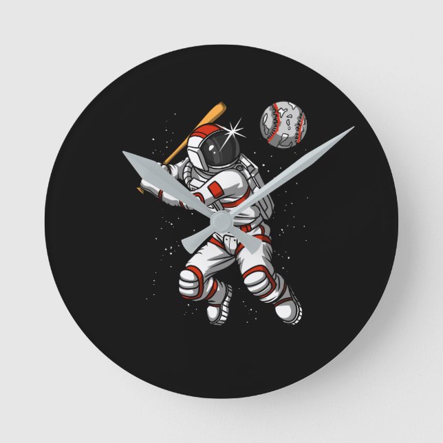 Relógio Redondo Astronauta Espacial Jogador de Baseball Planeta Có (Frente)