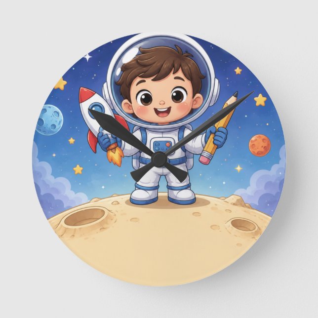 Relógio Redondo Astronauta Mirim Pronto para Explorar (Frente)