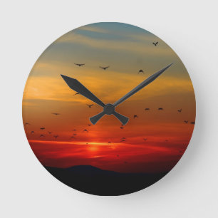 Relógio Redondo Atmospheric Sky, sunset, birds, beautiful photo
