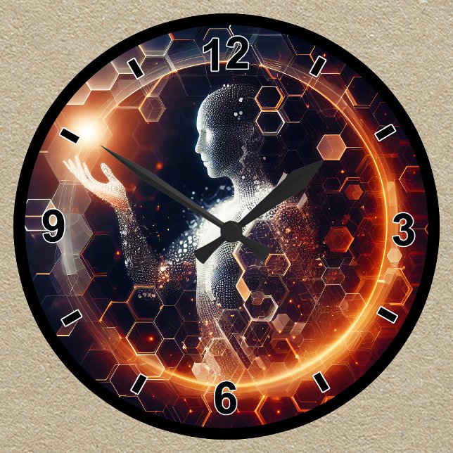 Relógio Redondo Aura hexagonal digital futurística personalizável (Criador carregado)
