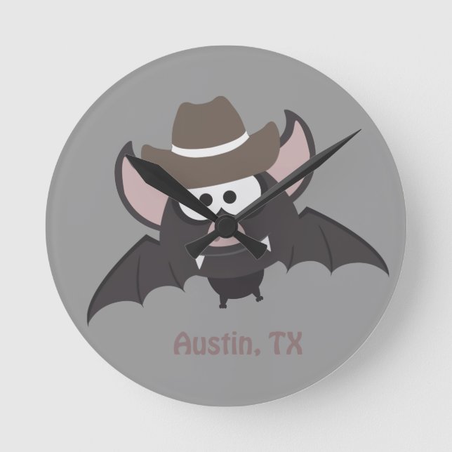 Relógio Redondo Austin Texas Cute Cartoon Cowboy Bat (Frente)