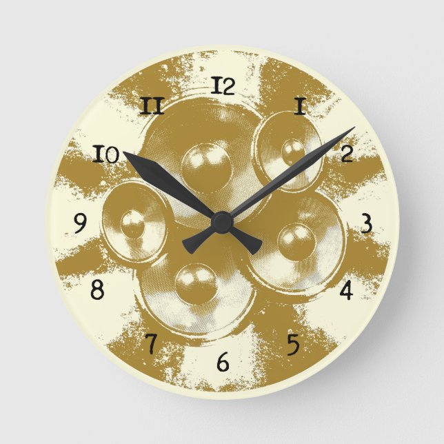 Relógio Redondo Auto-falantes de música laranja (Frente)