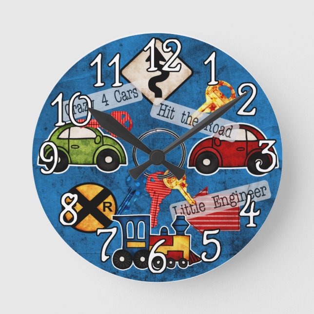 Relógio Redondo Automático, Carros, trens design Wall Clock (Frente)