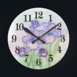 Relógio Redondo Autumn Circus e Art Deco Iris"<br><div class="desc">O desenho original dessas lindas Iris é feito em lápis de aquarela e tinta acrílica por Linda Ginn.</div>