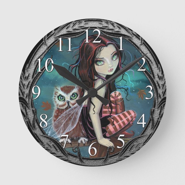 Relógio Redondo Autumn Fairy Fantasy Art Wall Clock (Frente)