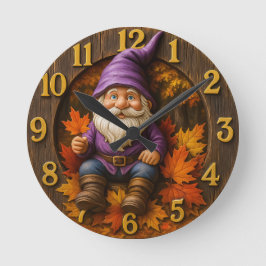 Relógio Redondo Autumn gnome with maple leaves rustic