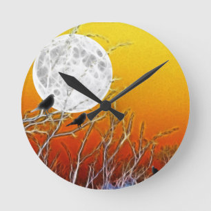 Relógio Redondo Autumn Moon Gothic Orange Sunset