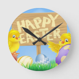 Relógio Redondo aves páscoas e ovos com sinal
