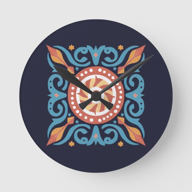 Relógio Redondo Azulejo Boho (Frente)