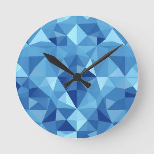 Relógio Redondo Azulejo de Mosaico Geométrico Azul Padrão