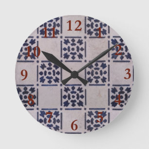 Relógio Redondo Azulejo Holandês Antigo Delft Azul Branco