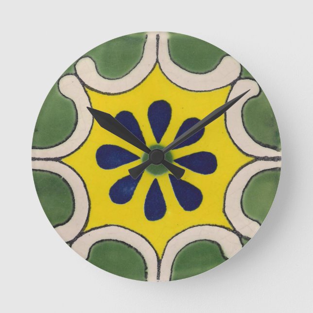 Relógio Redondo Azulejo Talavera verde e amarelo (Frente)