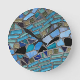 Relógio Redondo Azulejos do mosaico de azul e verde