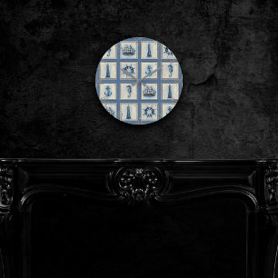 Relógio Redondo Azulejos náuticos   Roda do navio de ancoragem de 