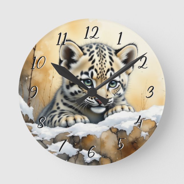 Relógio Redondo Baby Snow Lepard (Frente)