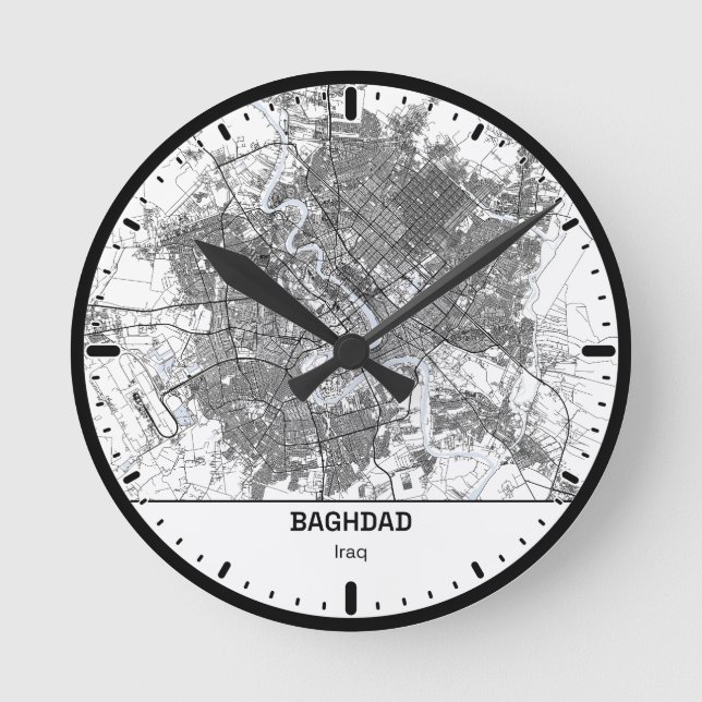 Relógio Redondo Baghdad Clock City Line Art (Frente)
