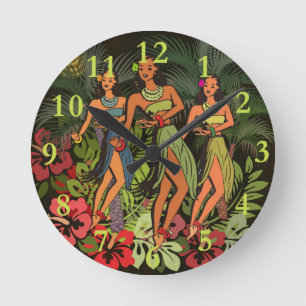 Relógio Redondo Bailarinas Havaianas Vintage Árvore de Palmeira Ti