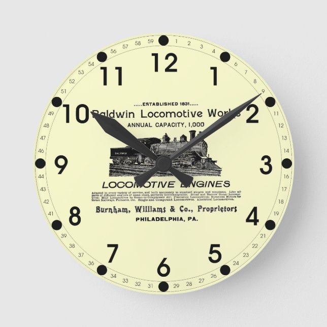 Relógio Redondo Baldwin Locomotive Works 1895 Wall Clock (Frente)