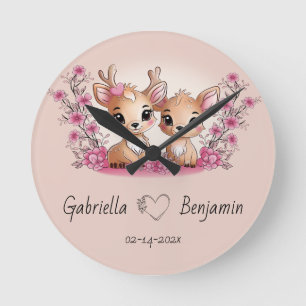 Relógio Redondo Bambi de Bambi de Cartoon Bonito abre Namorados do