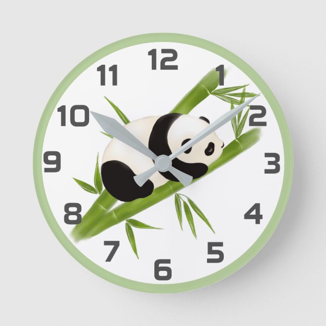 Relógio Redondo Bambu Verde Árvores do Panda Bear Wall Clock (Frente)