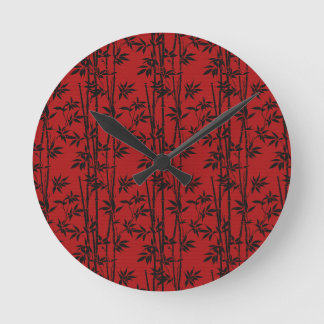 Relógio Redondo Bambu vermelho e preto