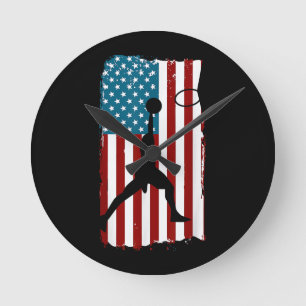 Relógio Redondo Bandeira Americana dos EUA Basquete Atleta Patriót