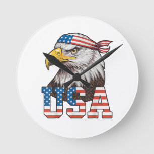 Relógio Redondo Bandeira Americana EUA Homens Mulheres Crianças Ág
