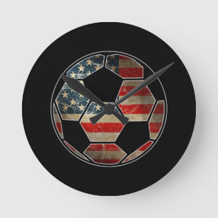 Relógio Redondo Bandeira Americana na Bola do Futebol - Bandeira d
