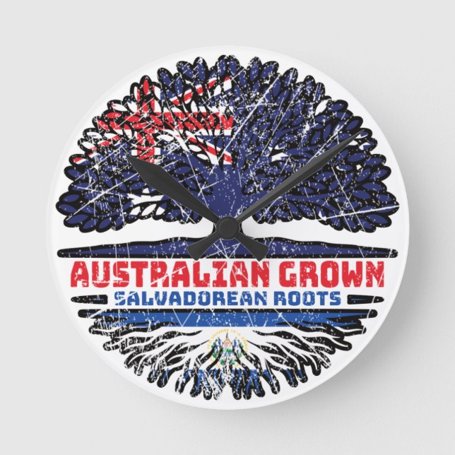 Relógio Redondo Bandeira australiana El Salvador Salvadoreana (Frente)