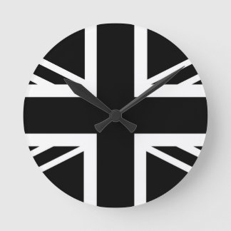 Relógio Redondo Bandeira clássica preta & branca de Union Jack