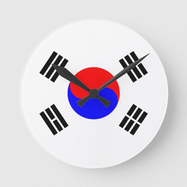 Relógio Redondo Bandeira da Coreia do Sul (Frente)