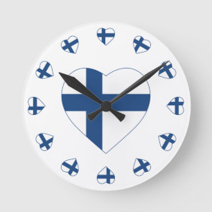 RELÓGIO REDONDO BANDEIRA DA FORMA DO CORAÇÃO DE SUOMI FINLANDIA