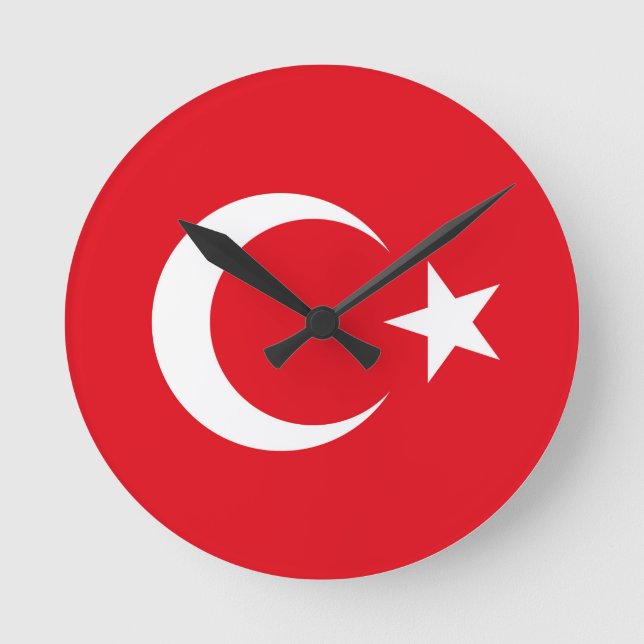 Relógio Redondo Bandeira da Turquia (Frente)