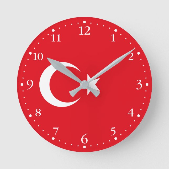Relógio Redondo Bandeira da Turquia (Frente)