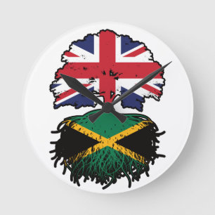 Relógio Redondo Bandeira das Raízes da Árvore da Jamaica Britânica