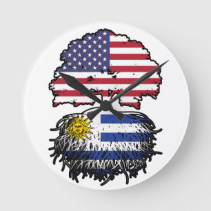 Relógio Redondo Bandeira das Raízes da Árvore Uruguai Americana