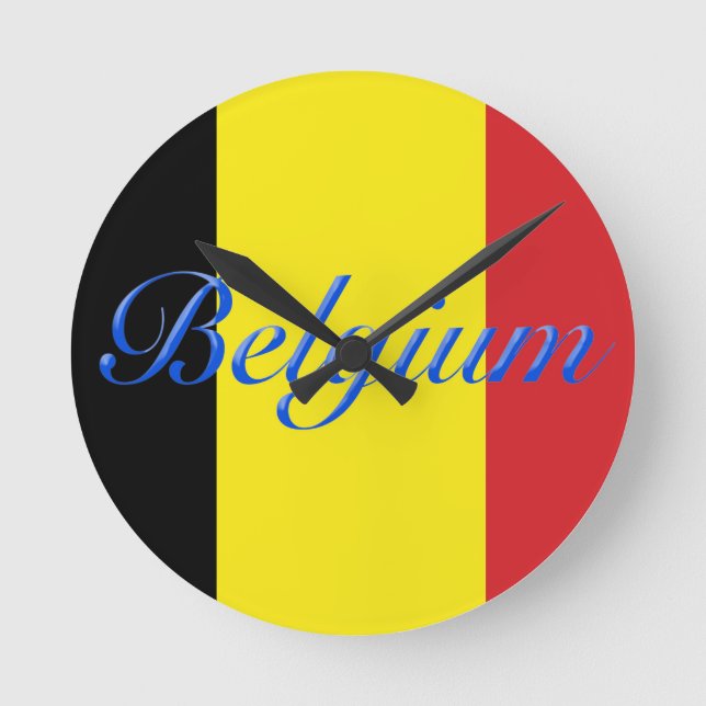 Relógio Redondo Bandeira de Bélgica (Frente)