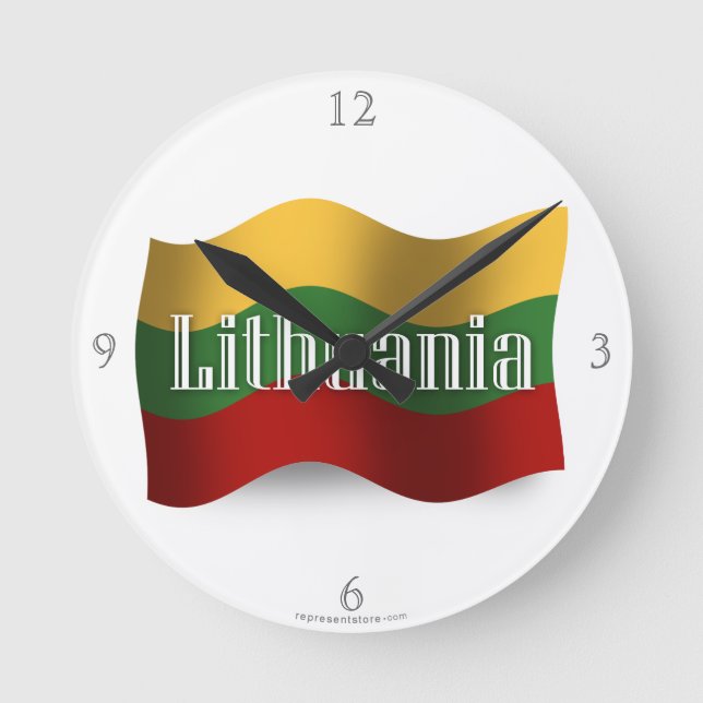 Relógio Redondo Bandeira de ondulação de Lithuania (Frente)