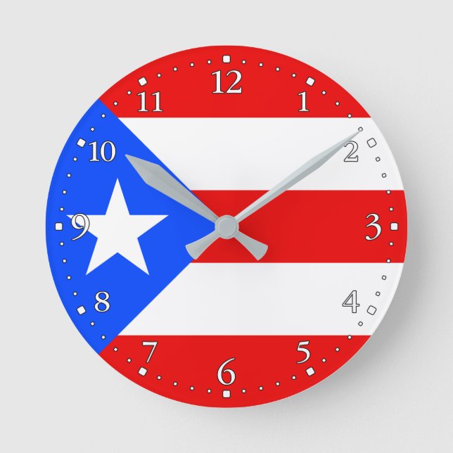Relógio Redondo Bandeira de Porto Rico (Frente)