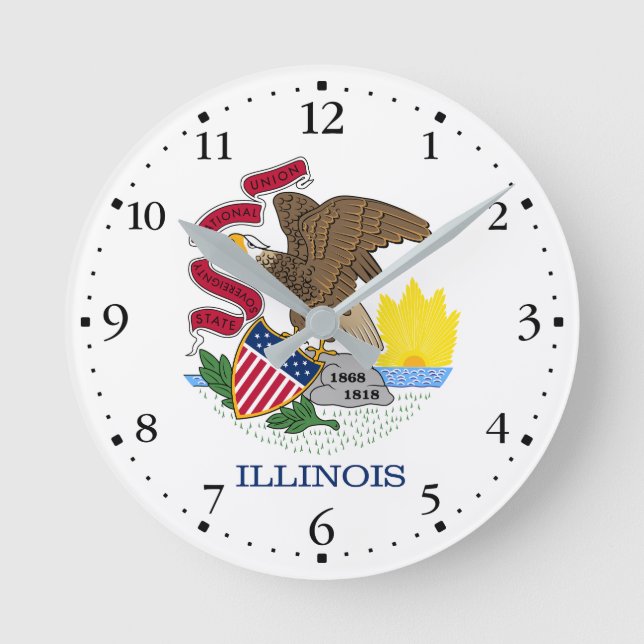 Relógio Redondo Bandeira do Estado de Illinois (Frente)
