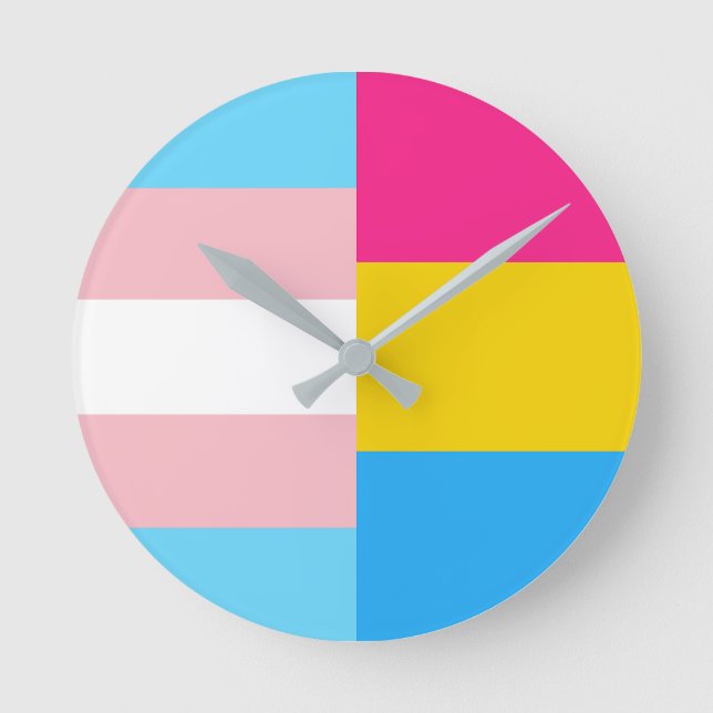 Relógio Redondo Bandeira do Orgulho Pansexual Transgênero Duplo (Frente)