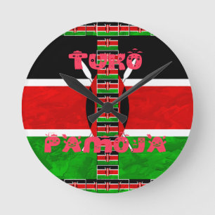 Relógio Redondo Bandeira do Quênia: Tuko Pamoja - Design de Arte U