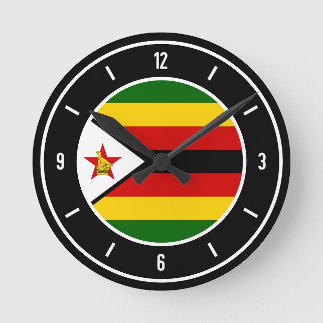Relógio Redondo Bandeira do Zimbábue Elegante (Frente)