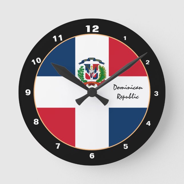Relógio Redondo Bandeira Dominicana Patriótica, República Dominica (Frente)