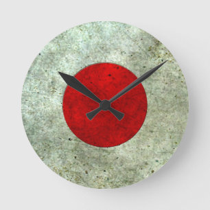 Relógio Redondo Bandeira japonesa efeito de aço envelhecido